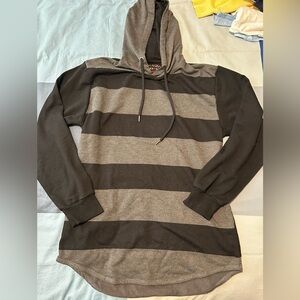 Galaxy By Harvic Black and Gray Striped Hoodie with Black Sleeves